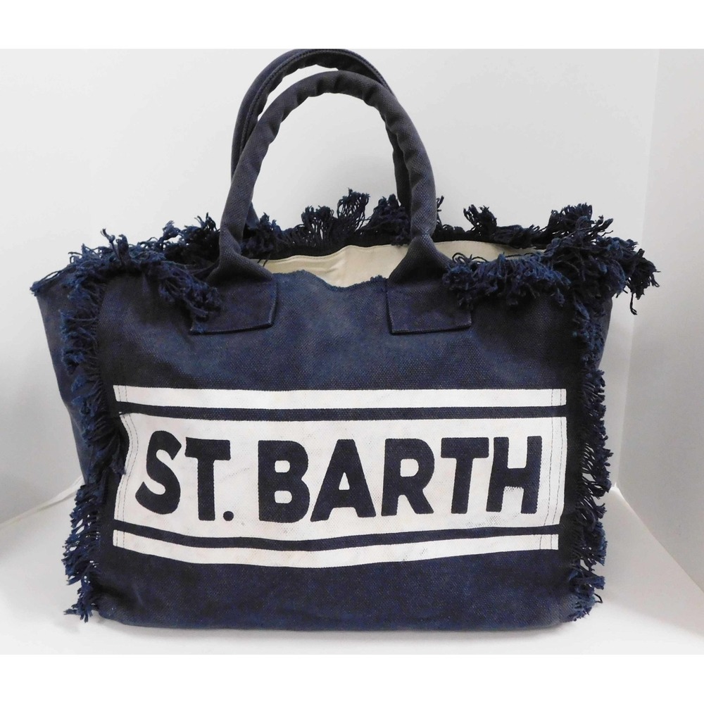 MC2 Saint Barth Vanity Blue Cotton Canvas Fringe Tote Shoulder Bag $199rt